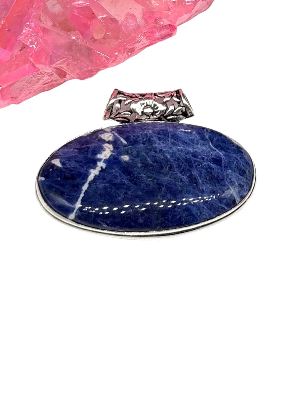 Sodalite Necklace Pendant 925 Sterling Silver Overlay Blue Oval Stone